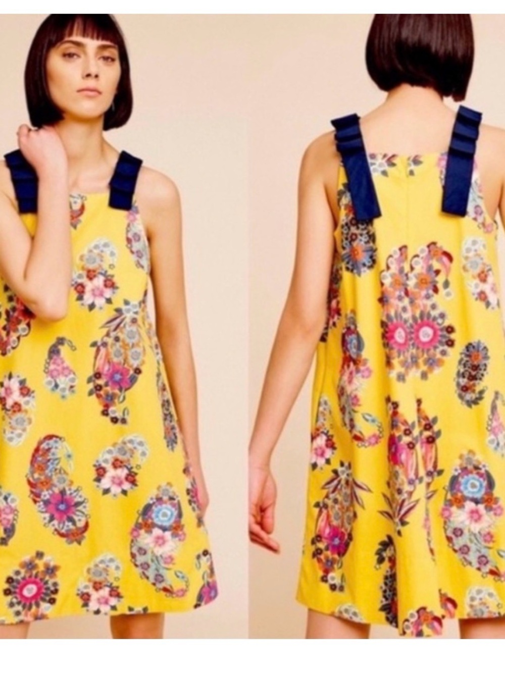 Maeve Anthropologie Dress M Womens Yellow Sunniva Mini Floral‎ Boho Pockets